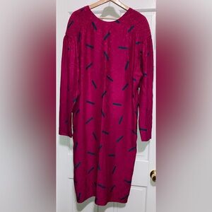Vintage CHR Fuchsia and Green Silk Midi Dress 12